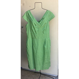 Tahari Arthur S Levine Green Polka Dot Textured Dress Women Sz 16 Cap Sleeve